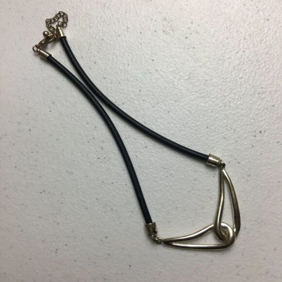 Vintage 1990s Y2K Silver Tone Drop Loop Choker Necklace Rubber Cord - Picture 3 of 14